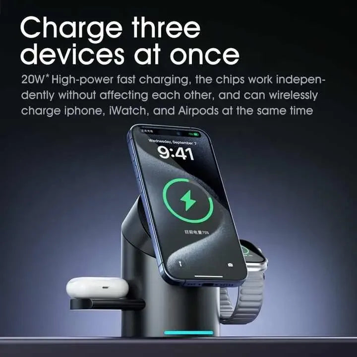3-in-1 Wireless Charging Station-سريعة وصغيرة الحجم