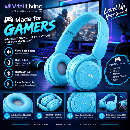 Wireless Gaming Headphones with Bluetooth, Deep Bass & Noise-Canceling Mic