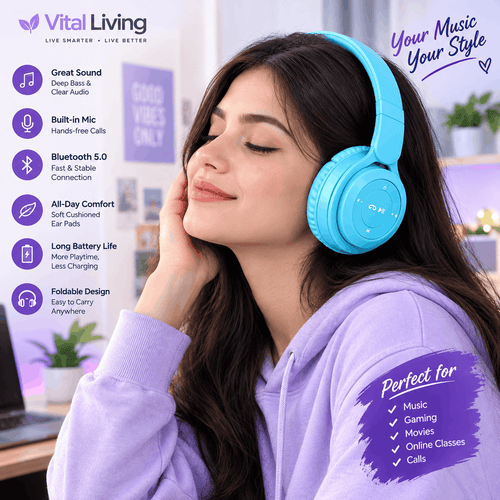 Wireless Gaming Headphones with Bluetooth, Deep Bass & Noise-Canceling Mic