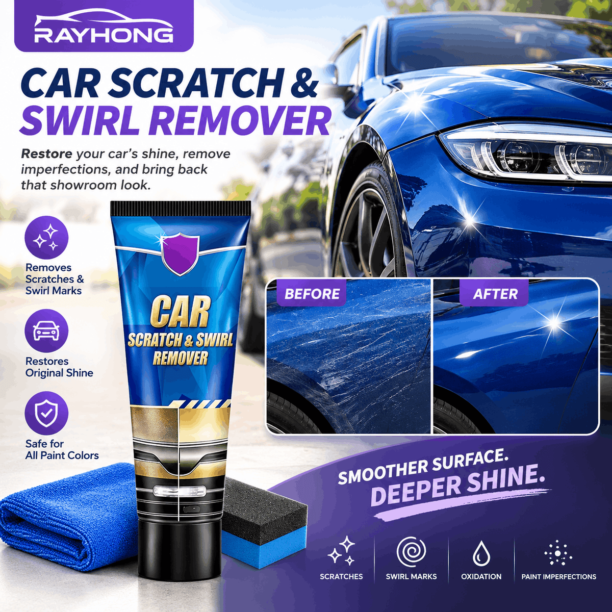 Rayhong Car Scratch & Swirl Remover – Paint Scratch Repair & Polishing Compound